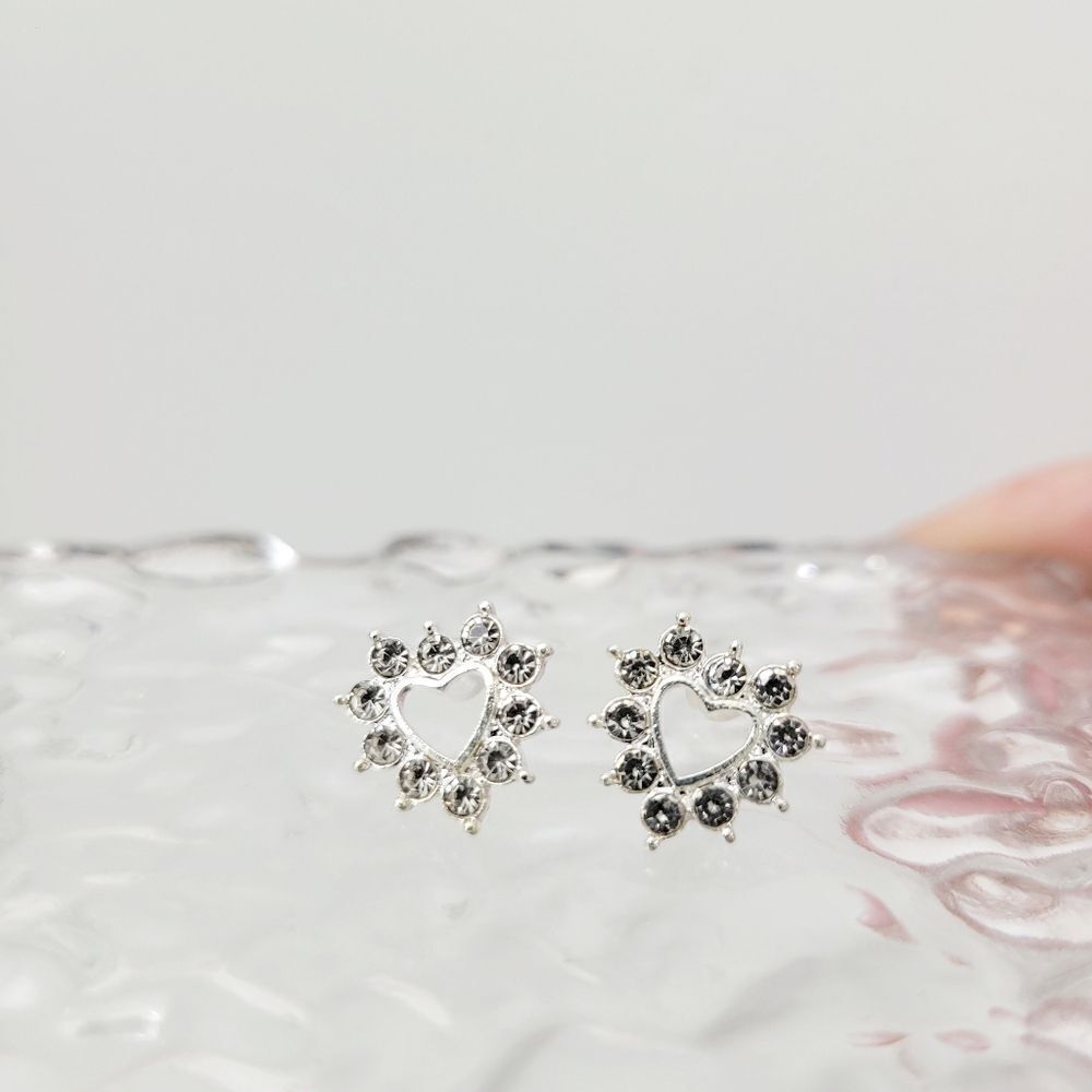 2/$20 Brand New Silver Rhinestone Heart Earrings - Picture 3 of 6